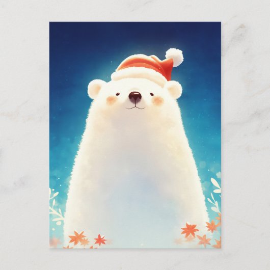 サンタの帽子をかぶったクリスマスベア ポストカード (正面)