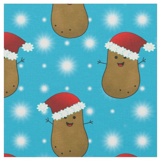 サンタの帽子をかぶったクリスマスポテト ファブリック (クローズアップ)