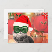 サンタの帽子をかぶったクリスマス猫 シーズンポストカード (正面/裏面)
