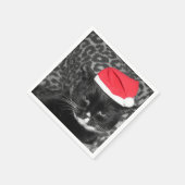 サンタの帽子をかぶったクリスマス猫 スタンダードカクテルナプキン (角)