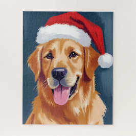 サンタの帽子をかぶったゴールデンレトリバー クリスマス ジグソーパズル