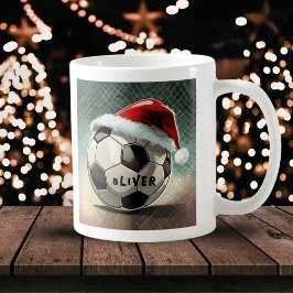 サンタの帽子をかぶったサッカーボールの名前 コーヒーマグカップ
