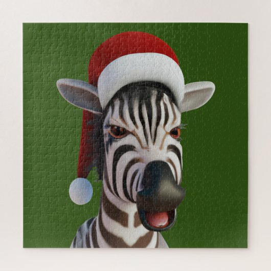 サンタの帽子をかぶったシマウマのクリスマス ジグソーパズル (縦)