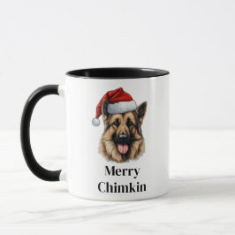 サンタの帽子をかぶったジャーマンシェパード クリスマス マグカップ