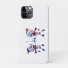 サンタの帽子をかぶったスケルトンたちのスノーボールファイト iPhone 11 PROケース