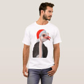 サンタの帽子をかぶったダチョウのクリスマスデザイン Tシャツ (正面フル)