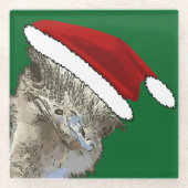 サンタの帽子をかぶったダチョウのクリスマス動物 ガラスコースター (正面)