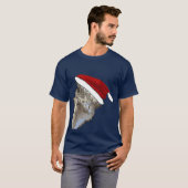 サンタの帽子をかぶったダチョウのクリスマス動物 Tシャツ (正面フル)