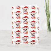 サンタの帽子をかぶったチワワの子犬のクリスマスパターン シーズンカード (正面)