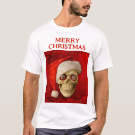 サンタの帽子をかぶったドクロのクリスマスデザイン Tシャツ