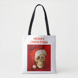 サンタの帽子をかぶったドクロのクリスマス トートバッグ