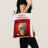 サンタの帽子をかぶったドクロのクリスマス トートバッグ (クローズアップ)