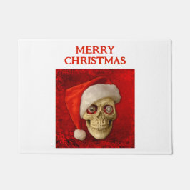 サンタの帽子をかぶったドクロのクリスマス ドアマット