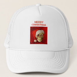 サンタの帽子をかぶったドクロのメリークリスマス キャップ