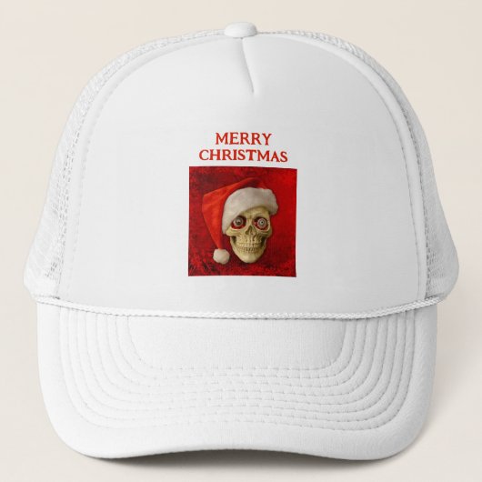 サンタの帽子をかぶったドクロのメリークリスマス キャップ (正面)