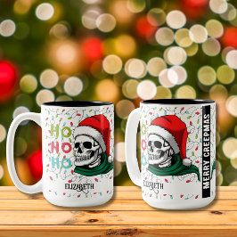 サンタの帽子をかぶったドクロ Ho Ho Ho クリスマス ツートーンマグカップ