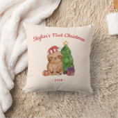 サンタの帽子をかぶったナマケモノの赤ちゃんの初めてのクリスマス クッション (ブランケット)