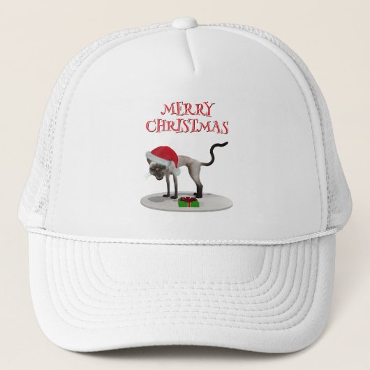 サンタの帽子をかぶったネコでメリークリスマス キャップ (正面)