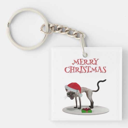 サンタの帽子をかぶったネコのクリスマス キーホルダー (正面)