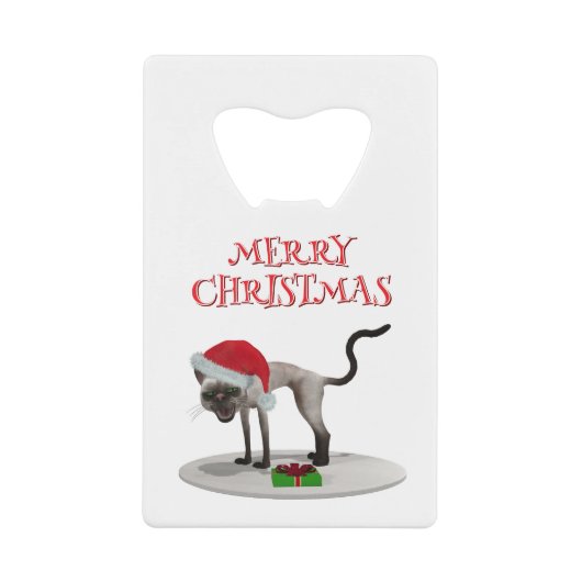 サンタの帽子をかぶったネコ メリークリスマス クレジットカード栓抜き (正面)