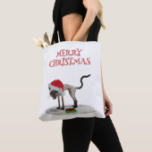 サンタの帽子をかぶったネコ メリークリスマス トートバッグ (クローズアップ)
