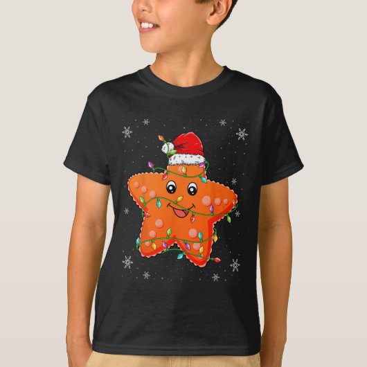 サンタの帽子をかぶったヒトデ クリスマス - ヒトデ Tシャツ (正面)