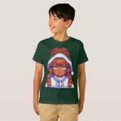 サンタの帽子をかぶったピクセルアートの女の子 Tシャツ (正面フル)