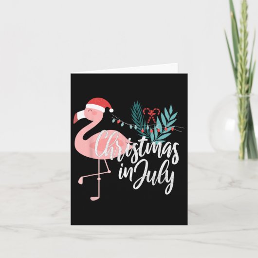 サンタの帽子をかぶったフラミンゴ 7月のクリスマス カード (正面)