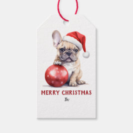 サンタの帽子をかぶったフレンチブルドッグ クリスマス ギフトタグ