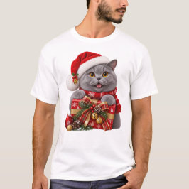 サンタの帽子をかぶったブリティッシュショートヘア Tシャツ