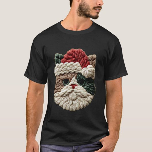 サンタの帽子をかぶったペルシャ猫のクリスマス 冬のアート Tシャツ (正面)