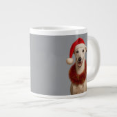 サンタの帽子をかぶったホワイト・ウィペット クリスマス ジャンボコーヒーマグカップ (正面右)