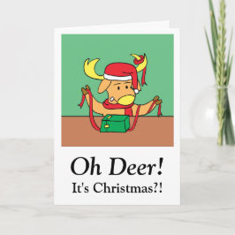 サンタの帽子をかぶったボサボサトナカイの面白いクリスマス シーズンカード