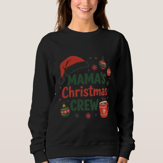 サンタの帽子をかぶったママのクリスマスクルー スウェットシャツ (正面)