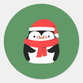 サンタの帽子をかぶった可愛いクリスマスペンギンのカスタム ラウンドシール