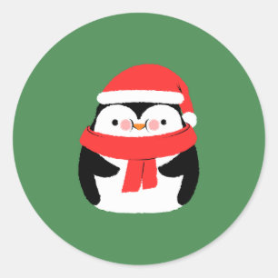 サンタの帽子をかぶった可愛いクリスマスペンギンのカスタム ラウンドシール