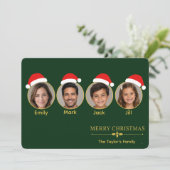 サンタの帽子をかぶった家族のクリスマスフォトカード シーズンカード (スタンド正面)