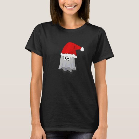 サンタの帽子をかぶった幽霊 楽しい スプーキー クラウス クリスマス Tシャツ (正面)