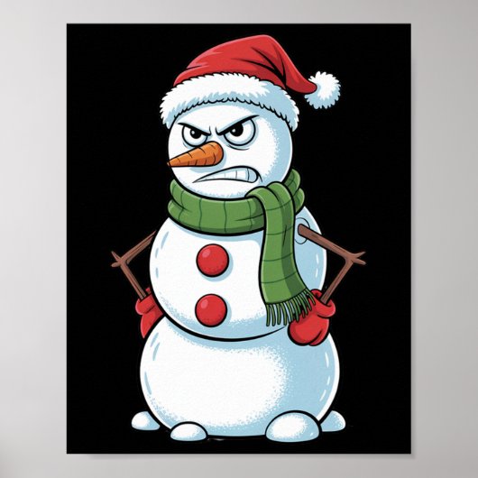 サンタの帽子をかぶった怒った雪だるまのクリスマスおもしろデザイン ポスター (正面)