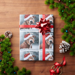サンタの帽子をかぶった悲しそうなピットブル クリスマス ラッピングペーパー