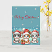 サンタの帽子をかぶった愛らしいかわいい子猫たち クリスマス カード (黄色い花)