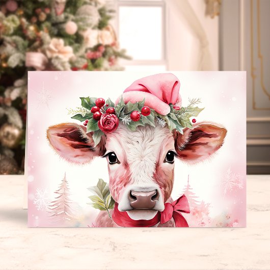 サンタの帽子をかぶった愛らしいクリスマスコウ シーズンカード
