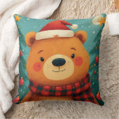 サンタの帽子をかぶった愛らしいクリスマスベア クッション (ブランケット)