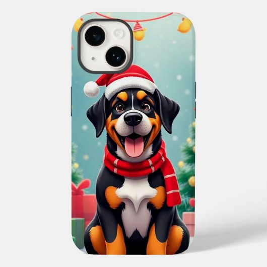 サンタの帽子をかぶった愛らしい犬 Case-Mate iPhoneケース (裏面)