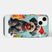 サンタの帽子をかぶった愛らしい犬 iPhoneケース (裏面横)