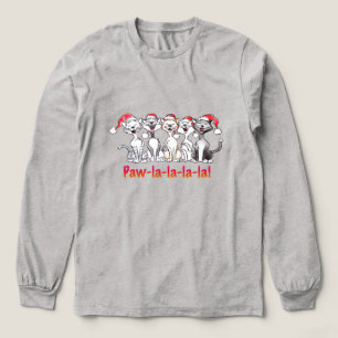 サンタの帽子をかぶった歌うクリスマス猫 トライブレンドTシャツ