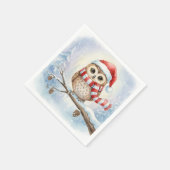 サンタの帽子をかぶった水彩画のクリスマスフクロウ スタンダードカクテルナプキン (角)