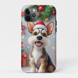 サンタの帽子をかぶった犬とプレゼント iPhone 11 PROケース