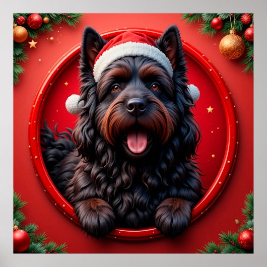 サンタの帽子をかぶった犬に囲まれたクリスマスの装飾 ポスター (正面)