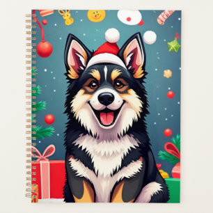 🎁サンタの帽子をかぶった犬のクリスマスプランナー ホリデーギフト✨ プランナー手帳